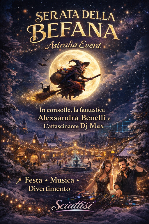 Locandina Serata della Befana: Astralia Event, Alexsandra Benelli e DJ Max / Epiphany Night event poster